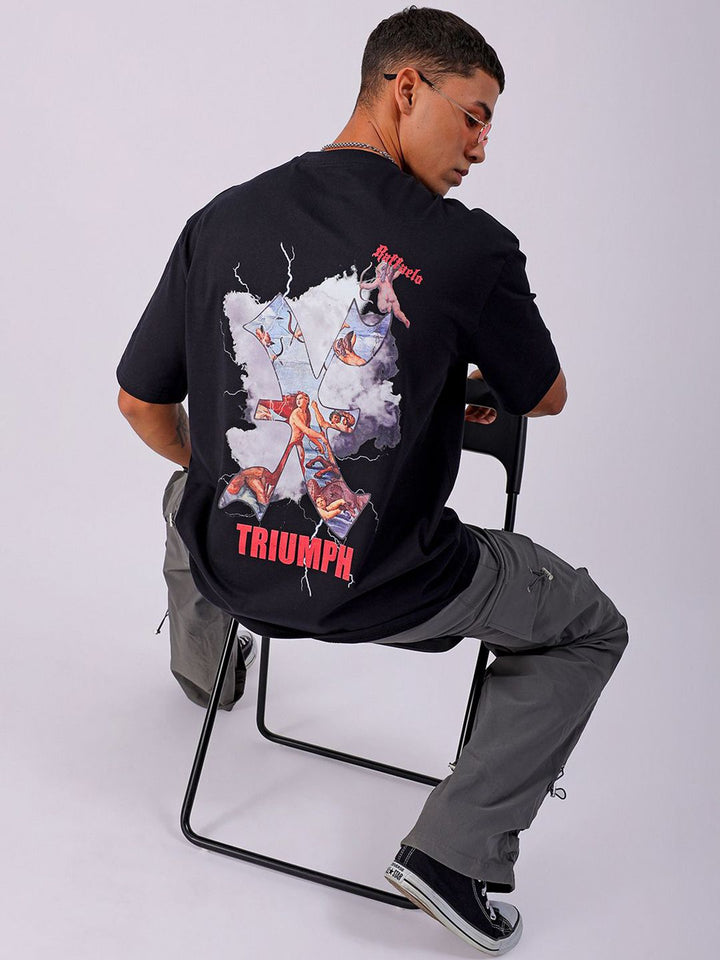 The Indian Garage Co Men Back Printed Boxy Oversized Round Neck Pure Cotton T-shirt