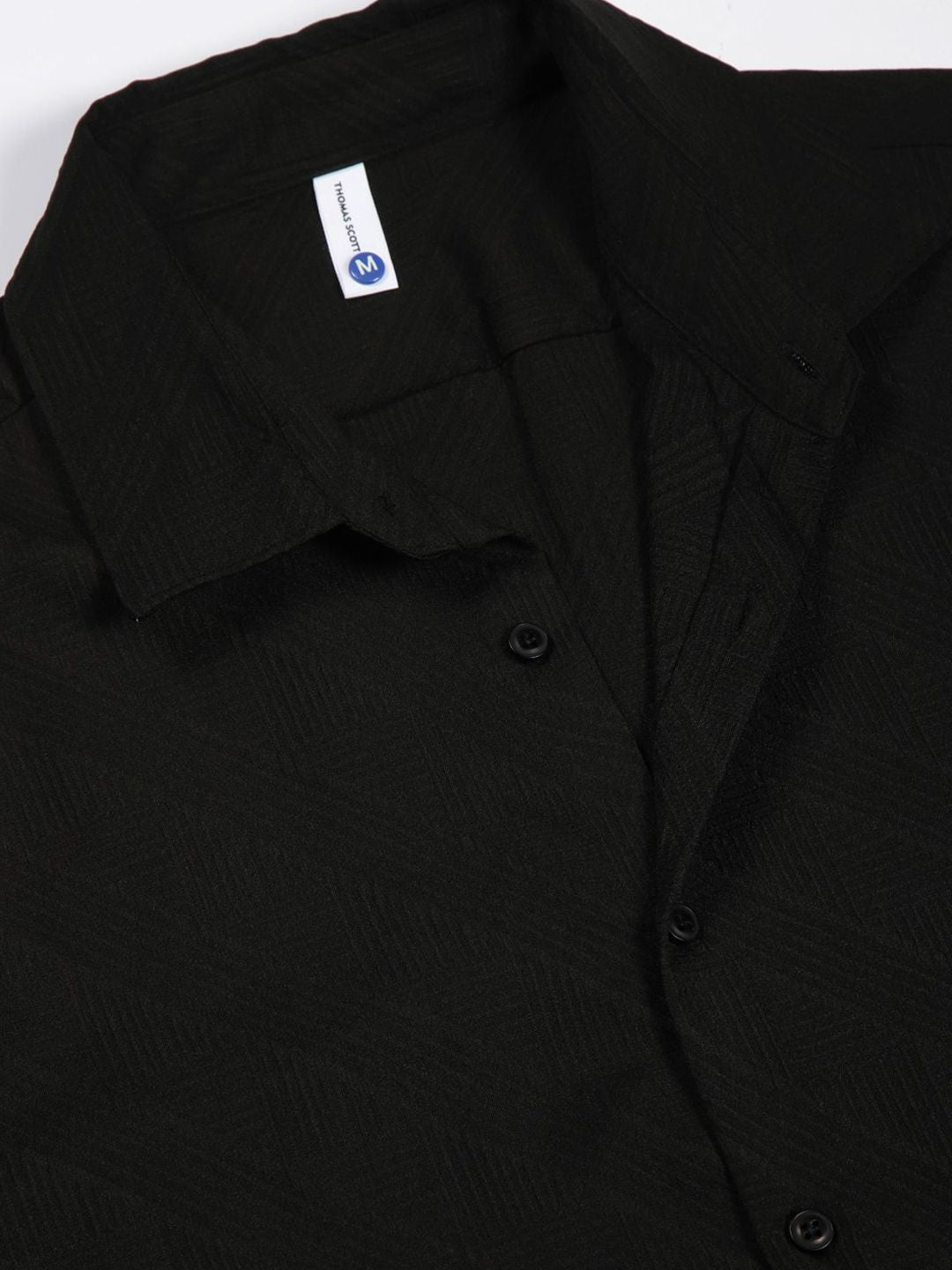 Thomas Scott Men Premium Spread Collar Textured Solid Slim Fit Casual Shirt