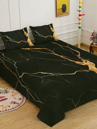 KLOTTHE Black Abstract Printed Flat 300 TC King Fine Bedsheet Dengan 2 Sarung Bantal