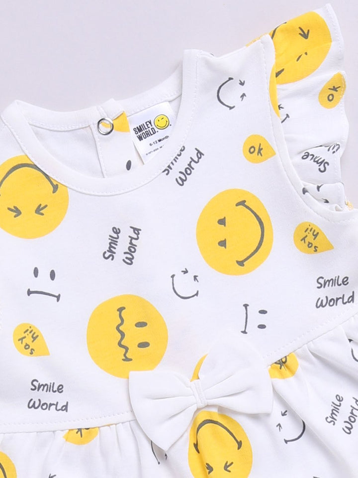 Happy Faces Infant Girls Smiley Printed Pure Cotton A-Line Dress
