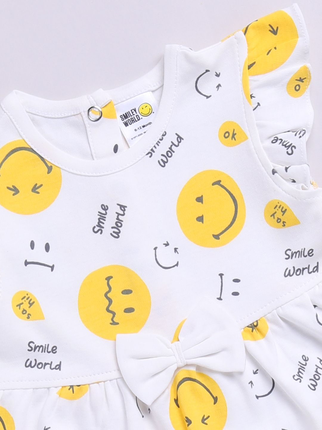 Happy Faces Infant Girls Smiley Printed Pure Cotton A-Line Dress