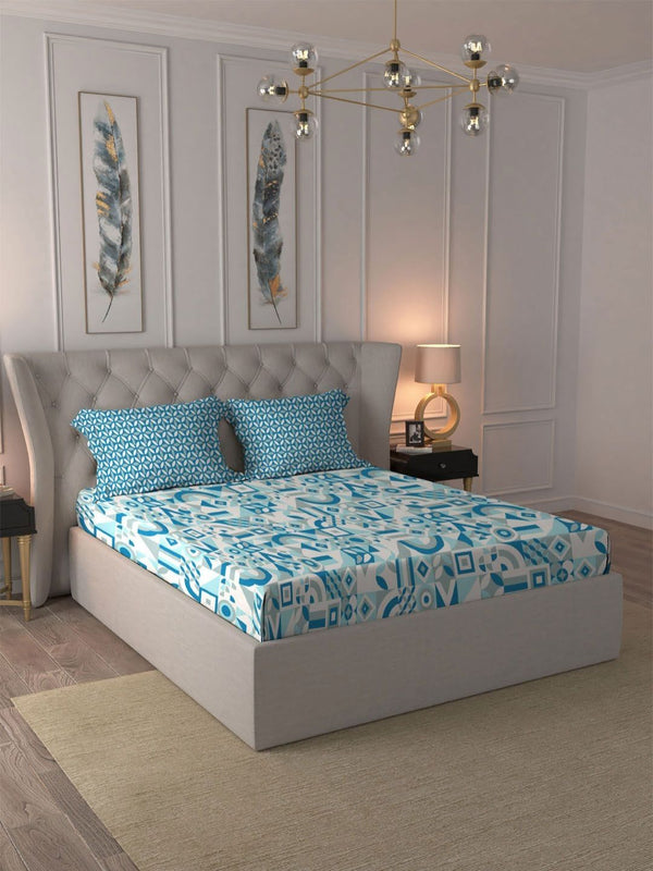 MYTRIDENT Magnolia Blue Comfort Living Flat 120TC Queen Cotton Bedsheet Set