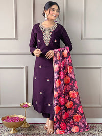 KALINI Women Embroidered Straight Kurta with Trousers & Dupatta