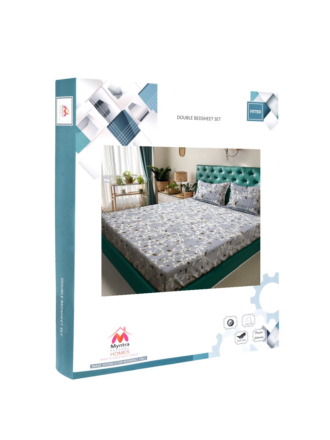 Myntra Elegant Homes Bunga Kelabu 300 TC Set Cadar Double King-2.5mX2.25m