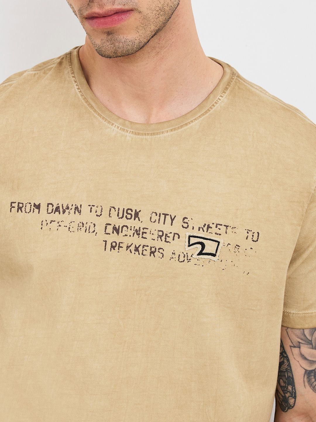 SPYKAR Men Typography Printed Round Neck Cotton Slim Fit T-shirt