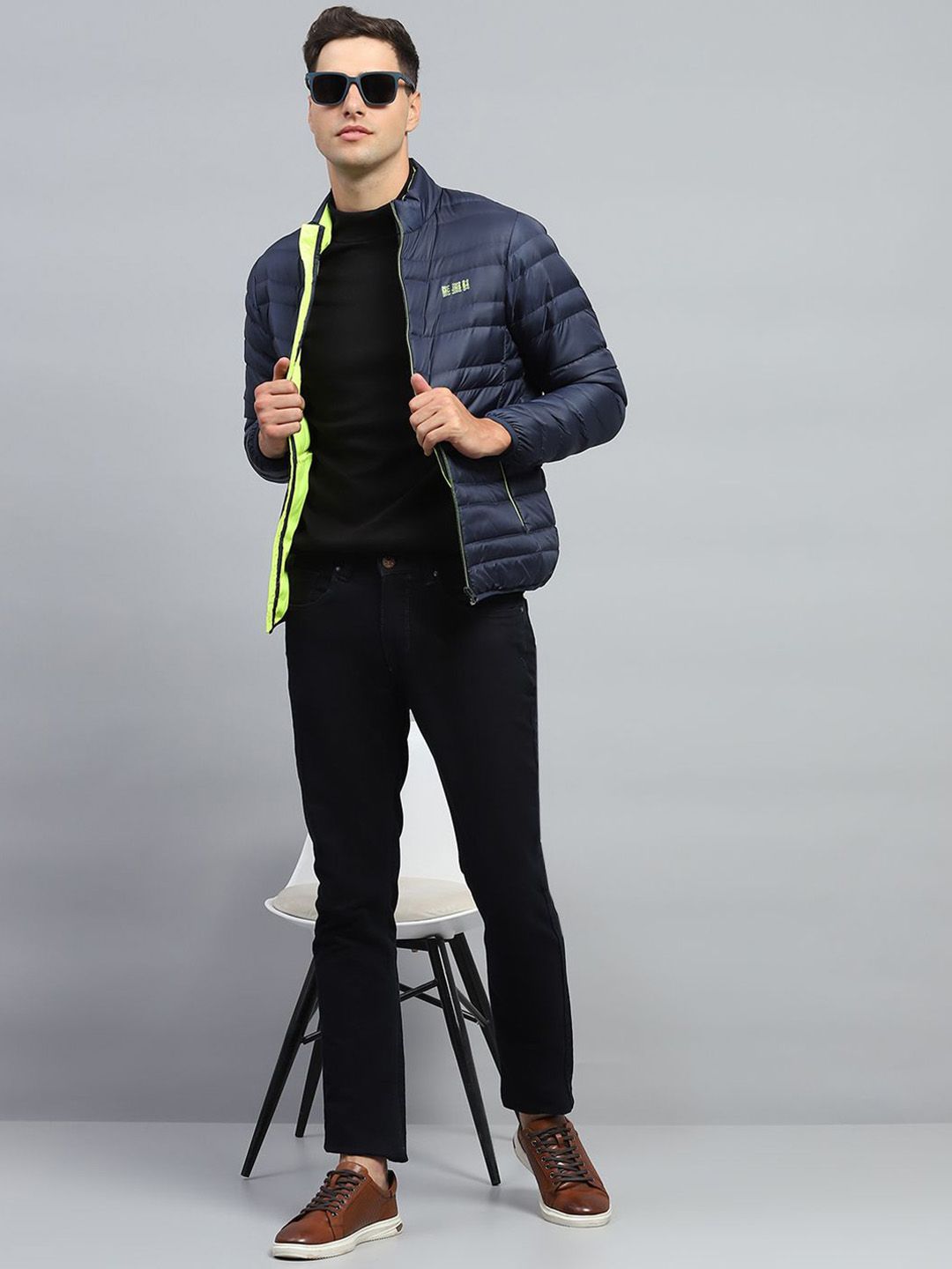 Monte Carlo Men Mock Collar Solid Casual Puffer Jacket