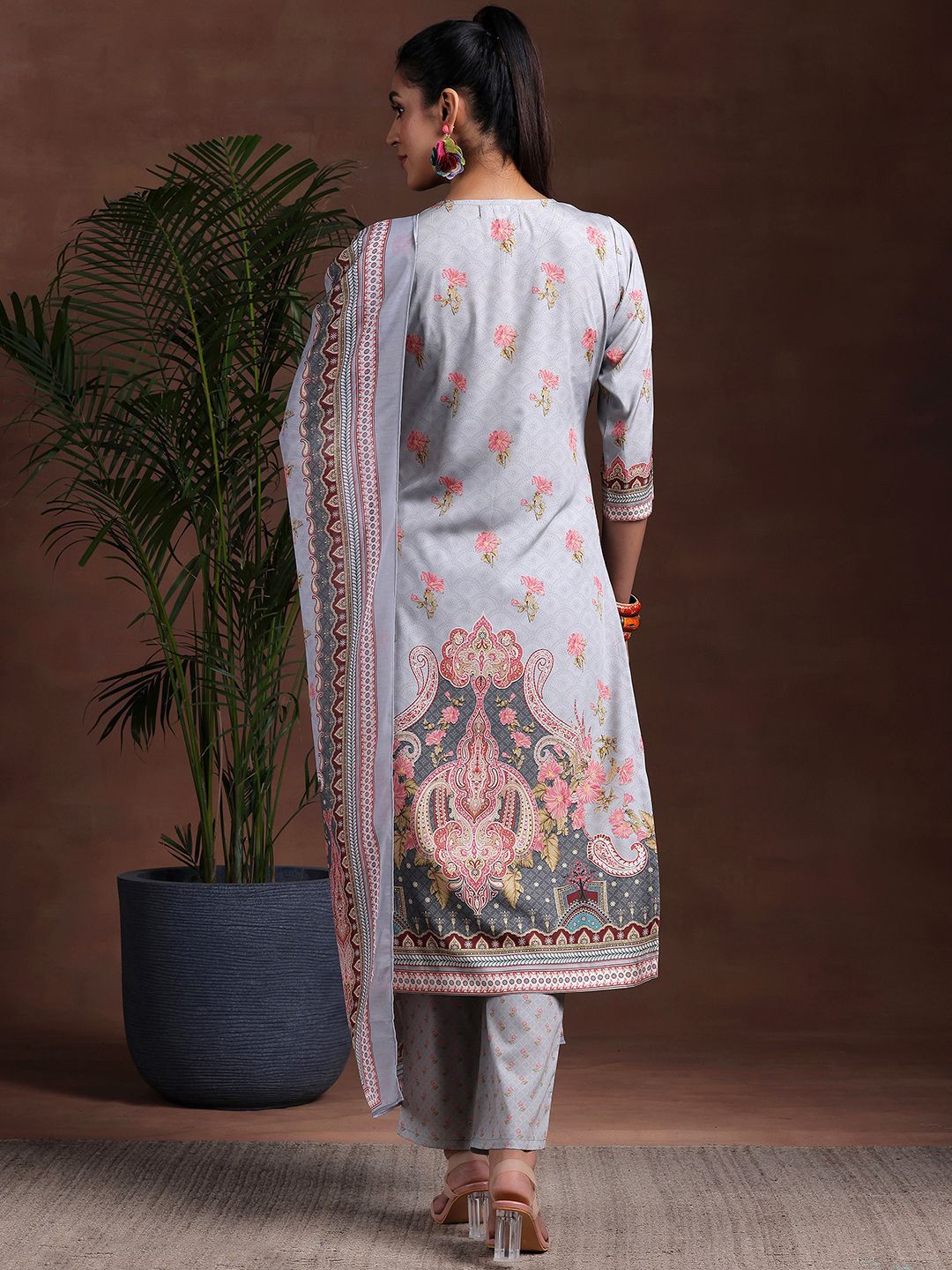 Libas Ethnic Motifs Printed Keyhole Neck Straight Kurta with Trousers & Dupatta