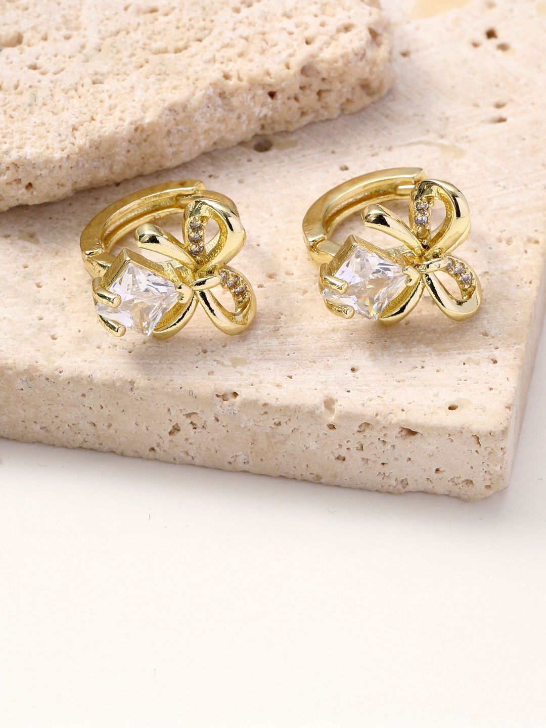SALTY Gold-Plated Contemporary Artificial Stone Studded Studs Earrings