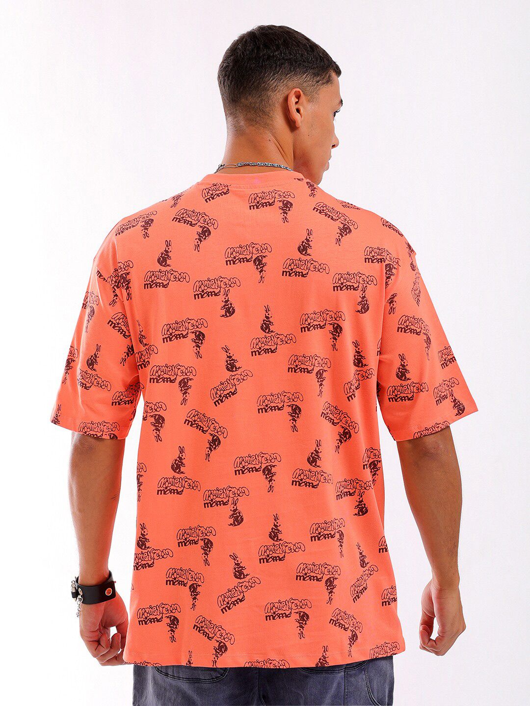 The Indian Garage Co Men All Over Printed Round Neck Pure Cotton Boxy Oversized T-shirt