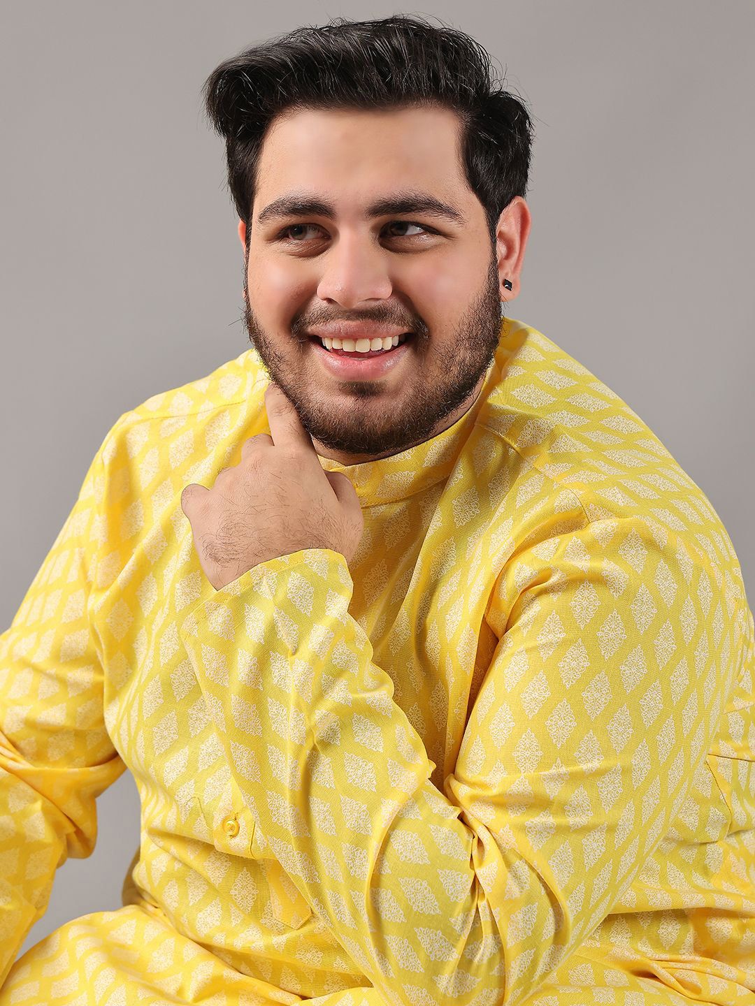 SOJANYA PLUS Saiz Motif Etnik Bercetak Kolar Jalur Kurta Lurus