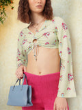 DressBerry Sunlit Florals Rivets Ruched Crop Top