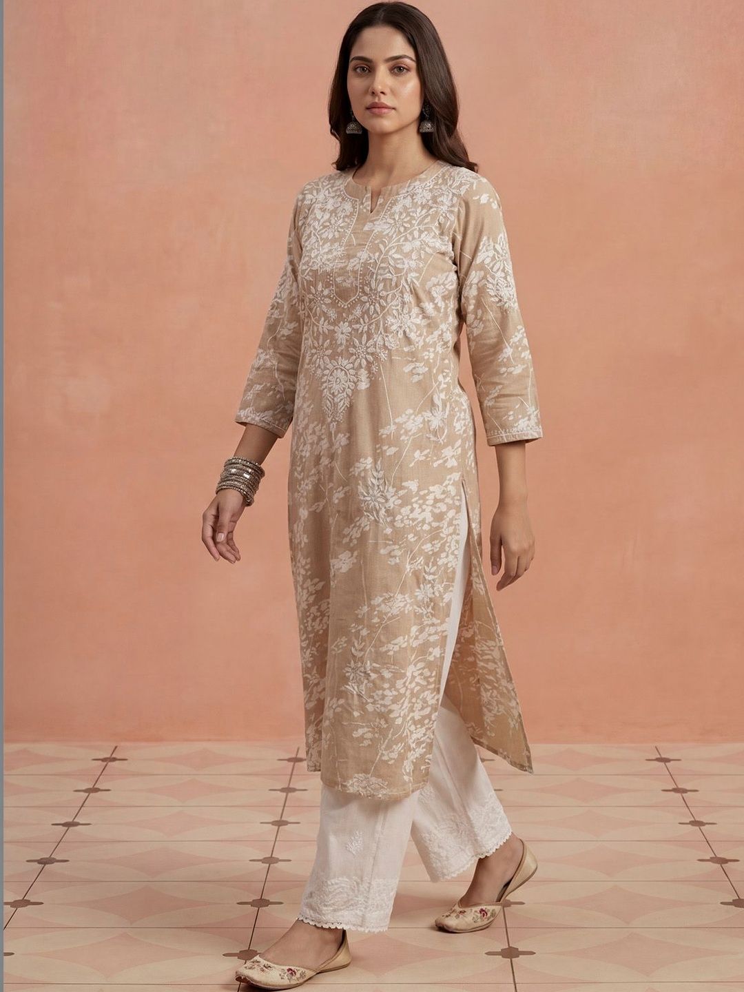 Kurta Sulam Benang Sulam Wanita Rumah Chikankari