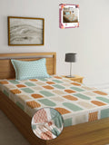 Myntra Elegant Homes Off White Geometric Polycotton Breathable 300 TC Fitted Single Fine Bedsheet with a Pillow Cover-59 x 87 inches