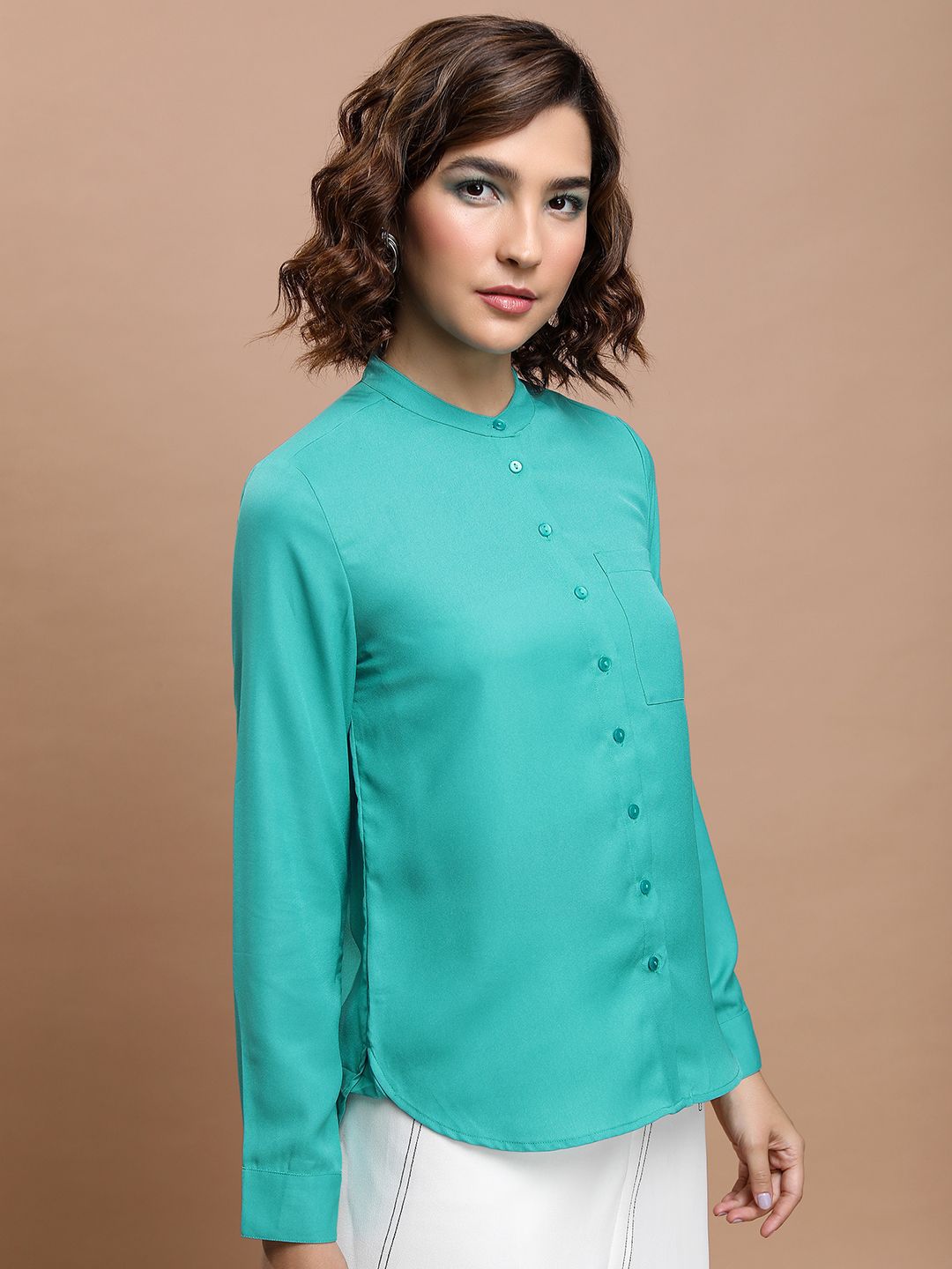 Tokyo Talkies Women Sea Solid Regular Fit Shirt