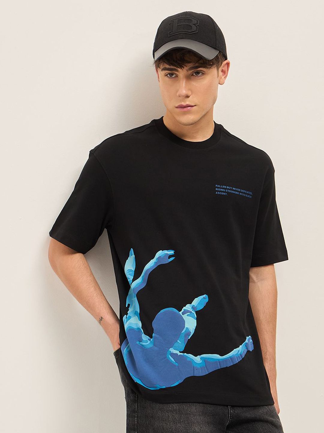 THE BEAR HOUSE Graphic Printed Drop-Shoulder Sleeves Cotton Oversized T-shirt