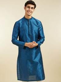 Diwas by Manyavar Geometric Woven Design Thread Work Art Silk Straight Kurta