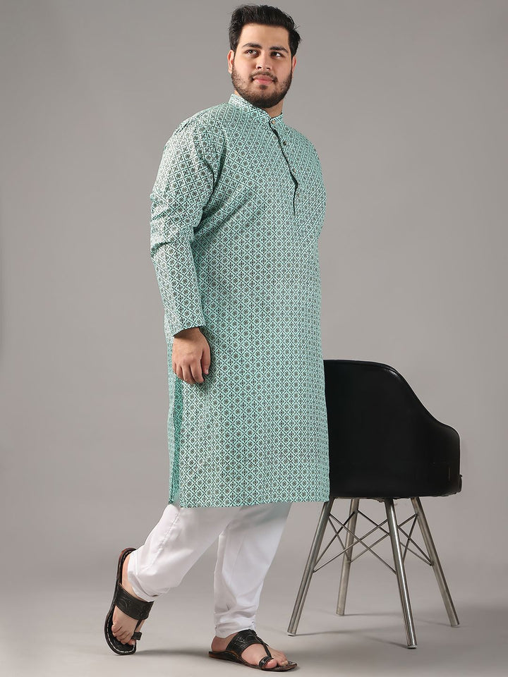 SOJANYA PLUS Size Floral Printed Band Collar Cotton Linen Straight Kurta