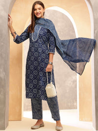 Anouk Women Ethnic Motifs Printed Regular Sequinned Pure Cotton Kurta with Trousers & With Dupatta