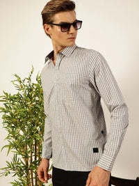Thomas Scott Men Smart Spread Collar Micro Checked Cotton Slim Fit Casual Shirt