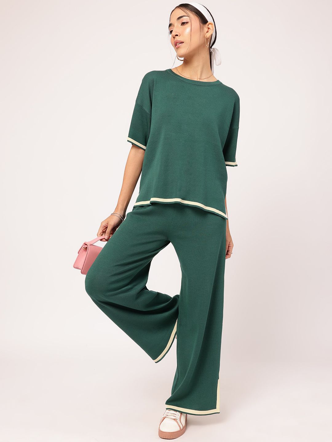 DressBerry The Knit Shift Contrast Edge Slit Hem Co-Ords