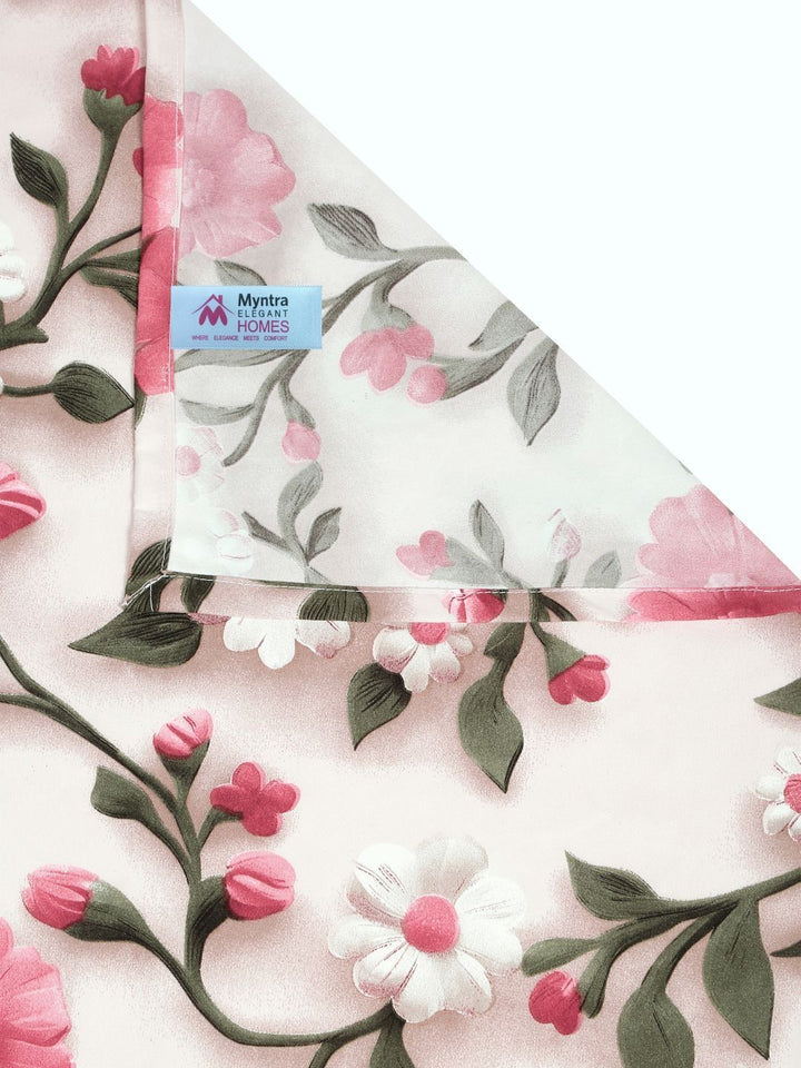 Myntra Elegant White & Pink Printed Flat 300 TC King 7D Bedsheet With 2 Pillow Cover