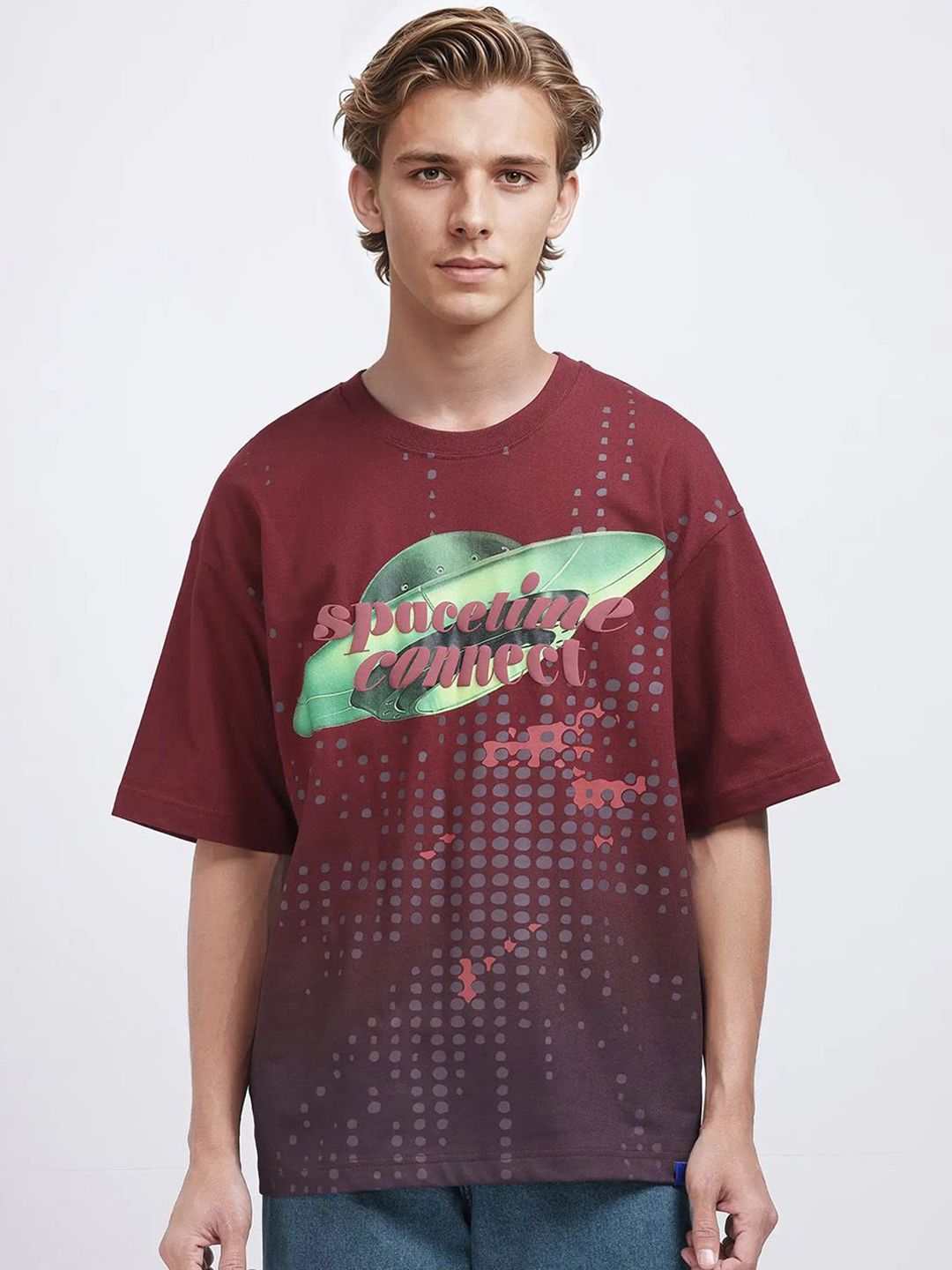 RARE RABBIT Men Printed Raw Edge T-shirt