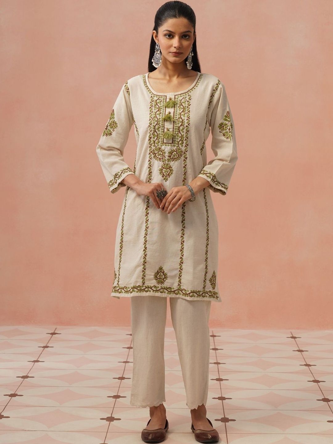 Kurta Sulam Benang Sulam Wanita Rumah Chikankari
