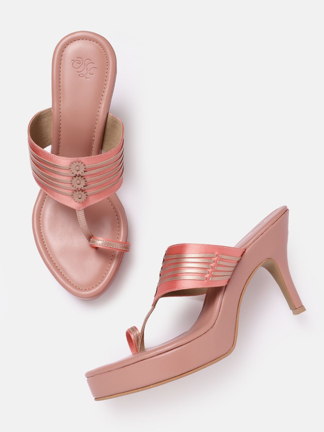 House of Pataudi Open Toe Striped Slim Heels