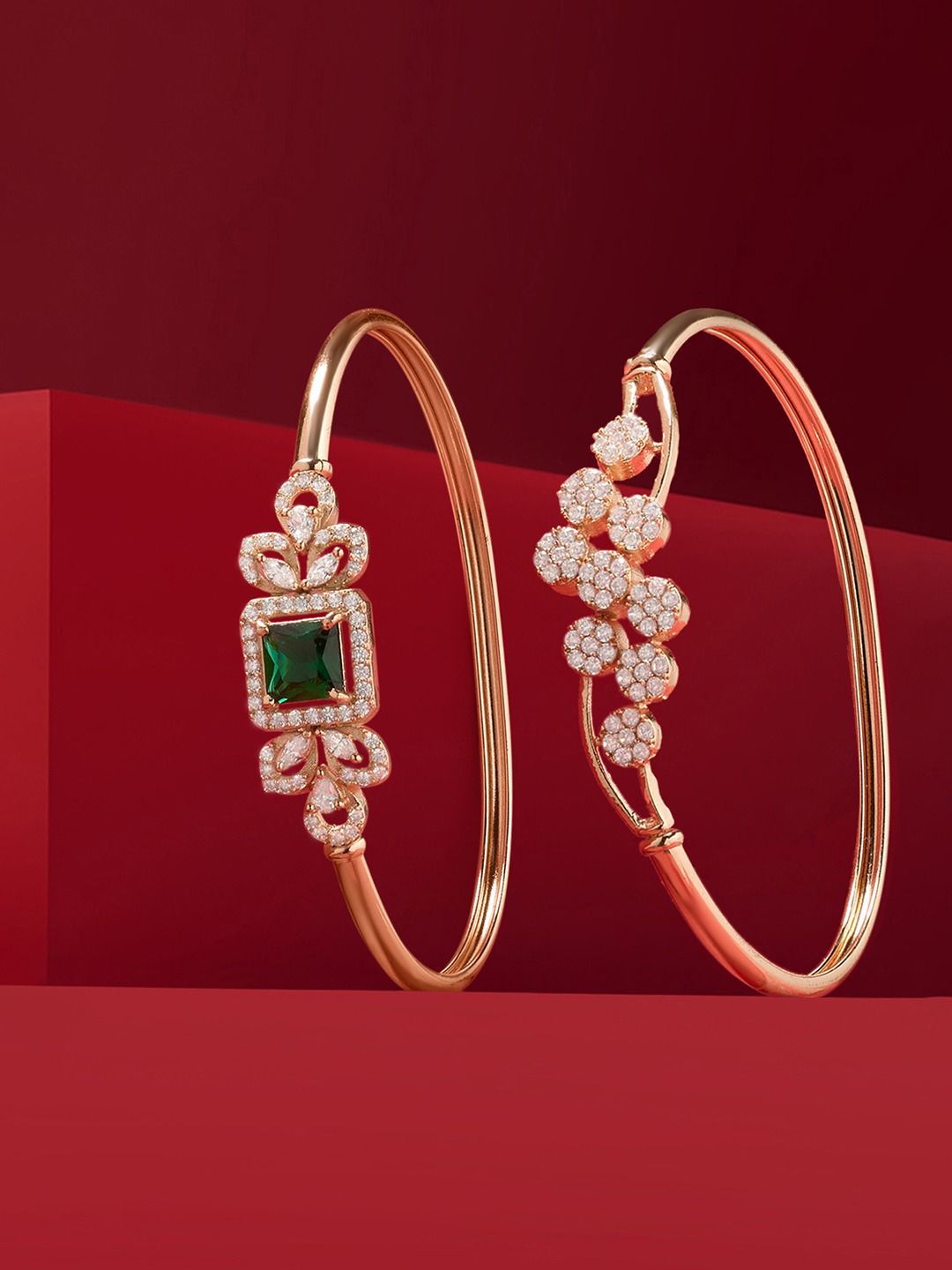 Set Mutiara Zaveri 2 Gelang Kada Cubic Zirconia Rose Saduran Emas