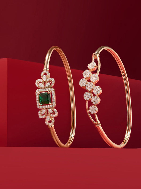 Zaveri Pearls Set Of 2 Cubic Zirconia Rose Gold-Plated Kada Bracelet