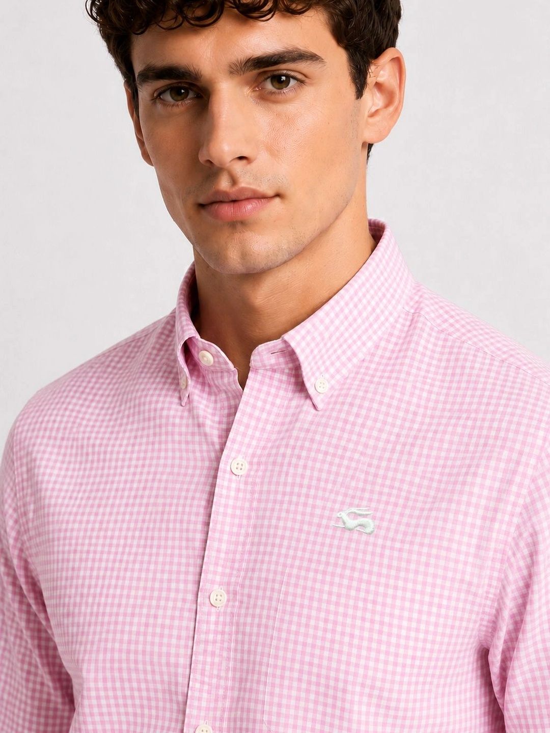 ADRO Men Pink & White Mini Checked Regular Fit Casual Cotton Shirt
