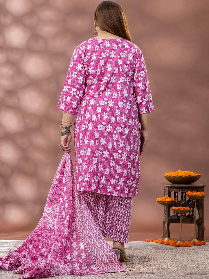 Mamicha Embroidered Kurta With Palazzos & Dupatta