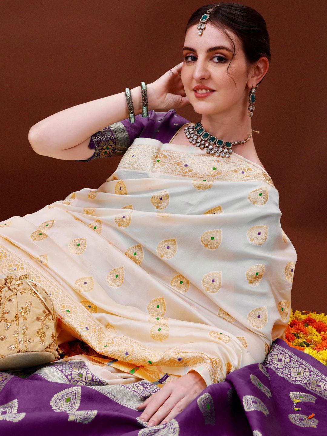 KALINI Woven Design Zari Banarasi Saree
