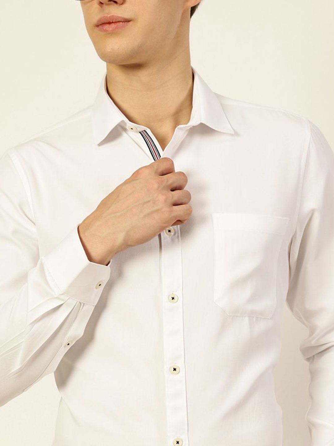 Thomas Scott Men Smart Cutaway Collar Solid Cotton Formal Shirt
