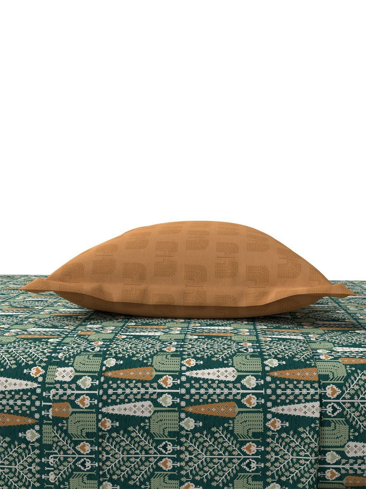 MYTRIDENT Carnival Green & Yellow Floral Cotton 144 TC Queen Bedsheet Set-2.28 m x 2.54 m