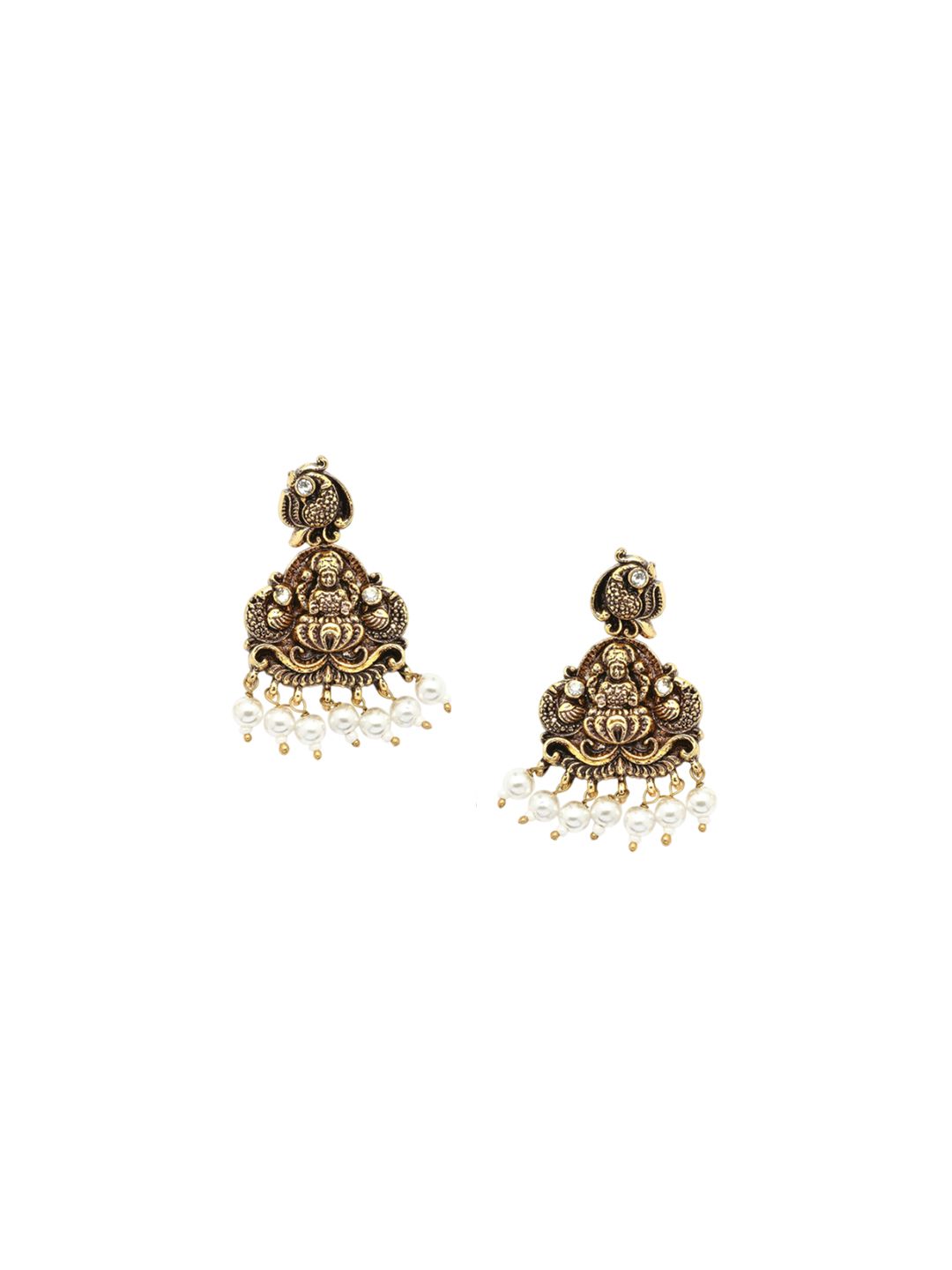 KARATCART Gold-Plated Artificial Stone-Studded & Beaded Laxmi Mata Temple Jewellery Set