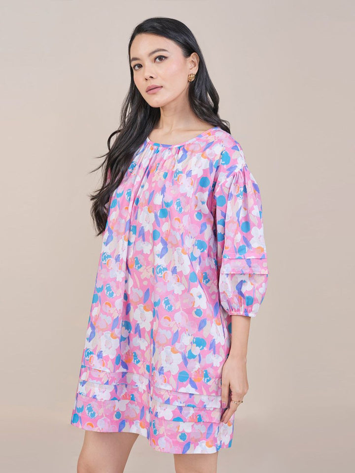 AND Floral Printed Puff Sleeve A-Line Mini Dress
