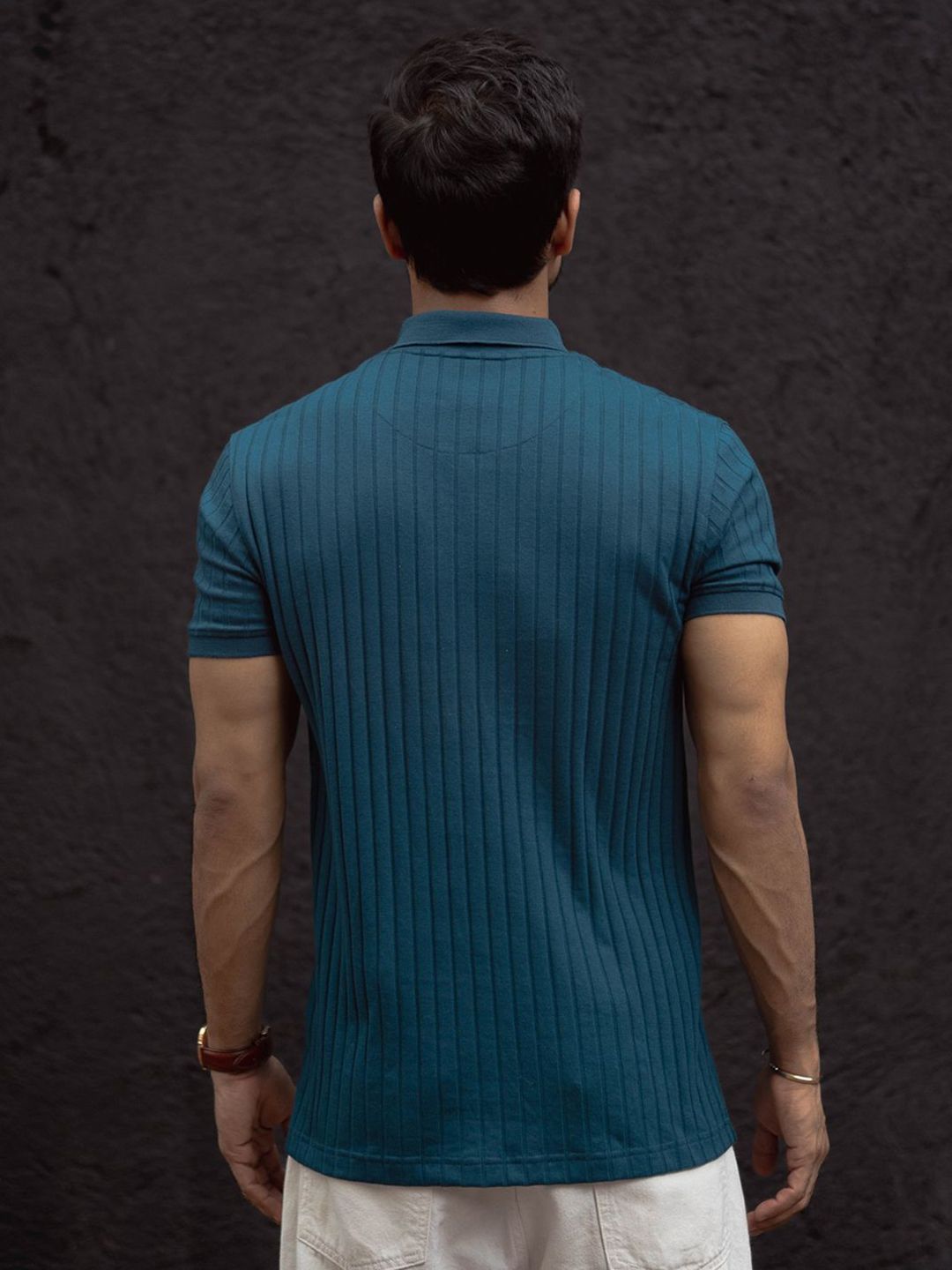 Powerlook Men Self Design Polo Collar Cotton T-shirt
