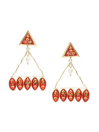 Anouk Red Gold-Plated Pearls Beaded Triangular Drop Earrings