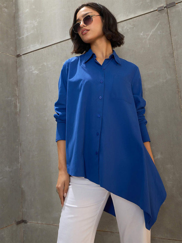 SASSAFRAS Women Relaxed Fit Spread Collar Solid Cotton Casual Shirt