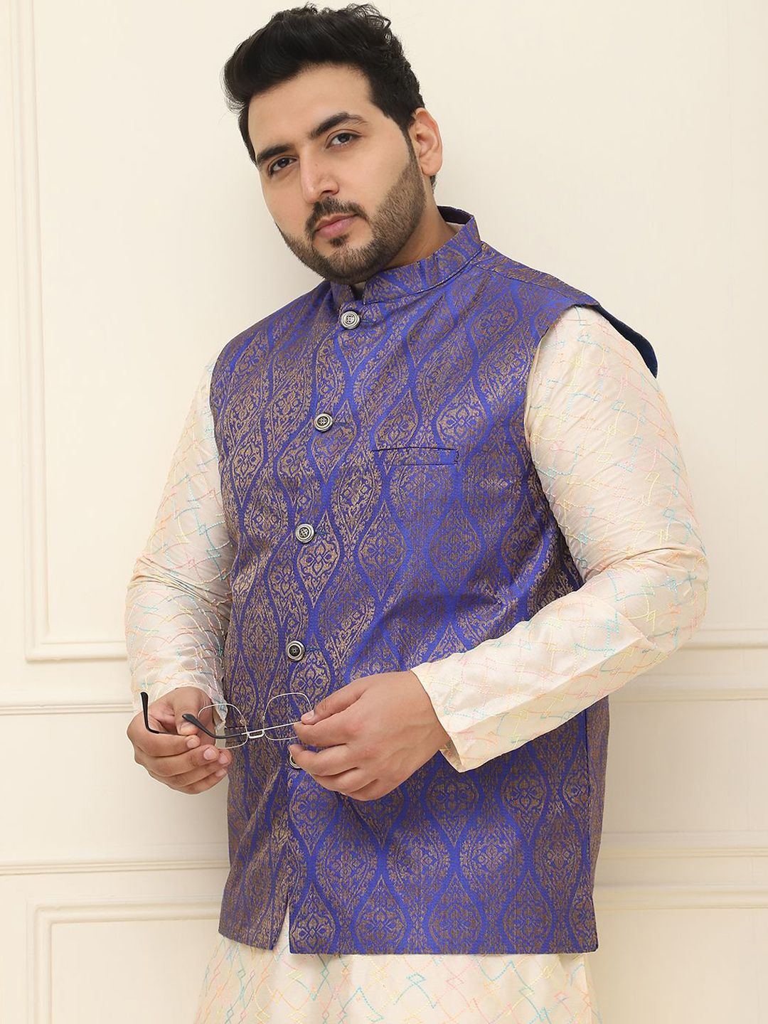 SOJANYA PLUS Men Printed Nehru Plus Size Jacket