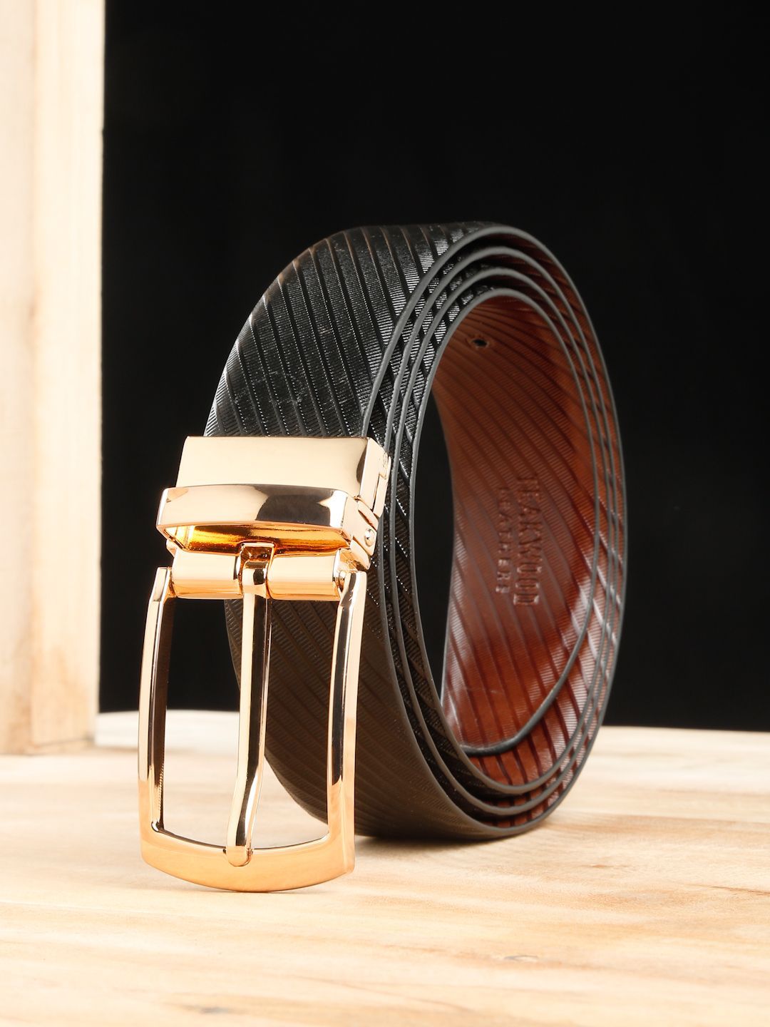 Teakwood Leathers Men Textured Leather Reversible Formal Belt