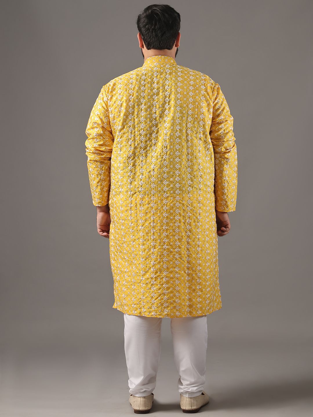 SOJANYA PLUS Plus Size Lelaki Sulam Bunga Kapas Tulen Kurta Lurus Dengan Piyama