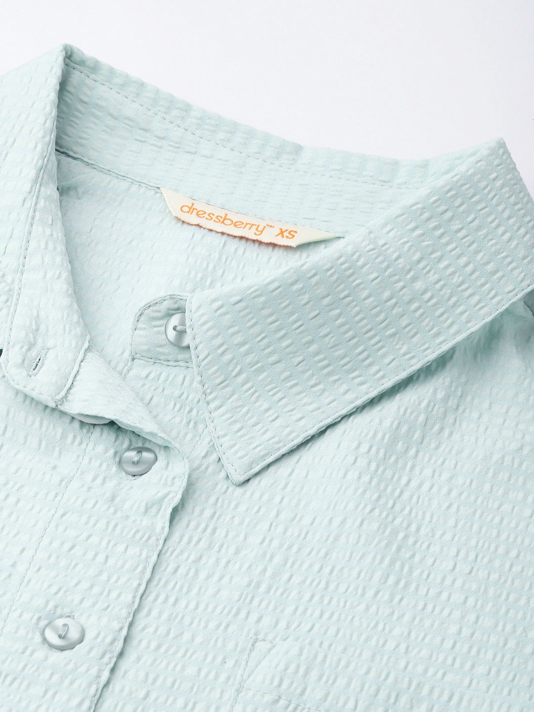 DressBerry Puckered Sneak Seersucker Relaxed Fit Crop Shirt