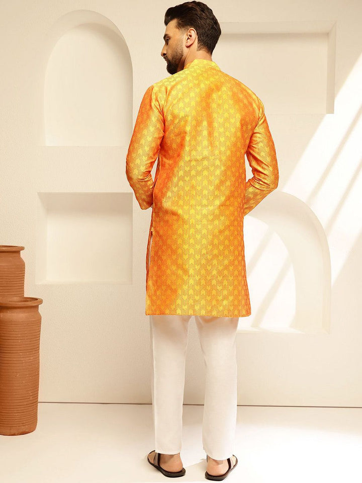 SOJANYA Woven Design Mandarin Collar Thread Work Straight Kurta