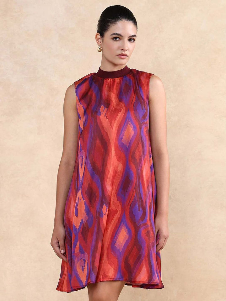 RAREISM Women Abstract Printed Round Neck A-Line Dress