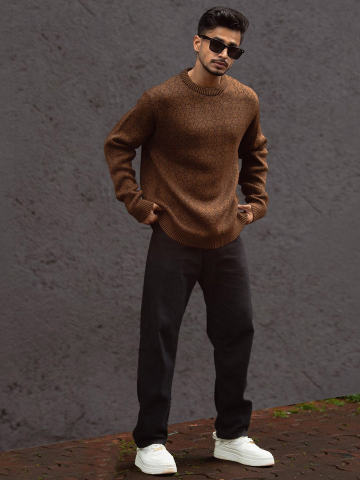 Powerlook Men Speckled Self-Design Acrylic Pullover Sweater