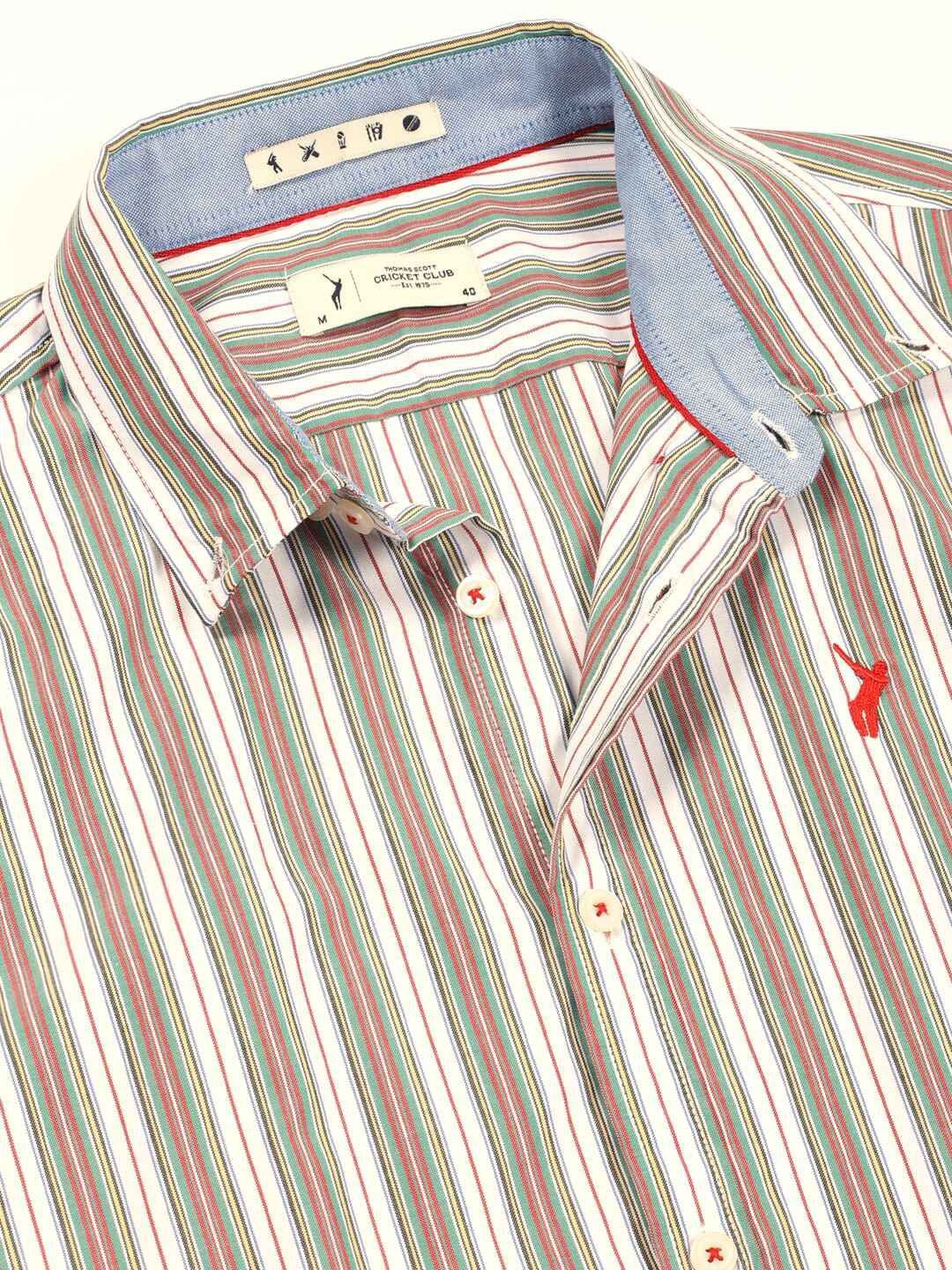 Thomas Scott Men Premium Spread Collar Multi Striped Cotton Slim Fit Casual Shirt