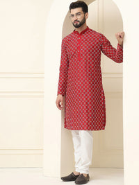 SOJANYA Geometric Embroidered Regular Thread Work Cotton Silk Kurta With Pyjama