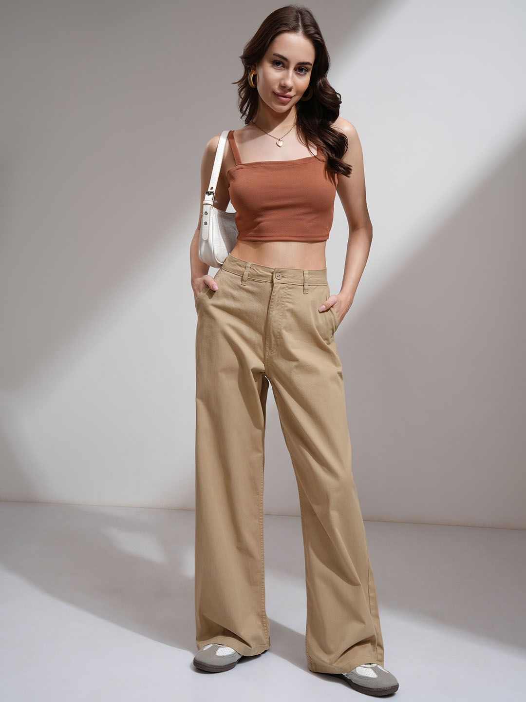Street By Tokyo Talkies Women Regular Fit Mid-Rise Cotton Wide Leg Trouser